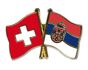 Crossed Flag Pins: Switzerland-Serbia with Crest